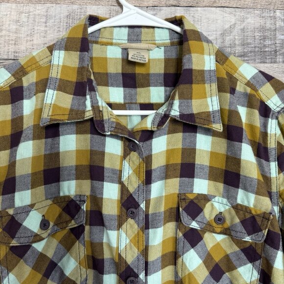 Duluth Trading Women's Flannel Shirt Plaid Blue Button Front Roll Tab - Picture 3 of 7